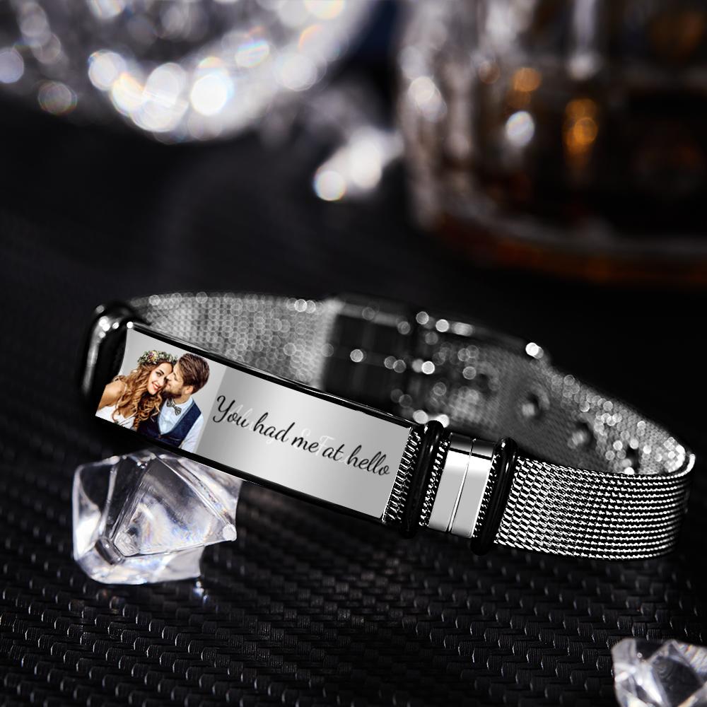 Custom Photo Bracelets Engraved Stainless Steel Bracelet Gifts for Couple-Blongser