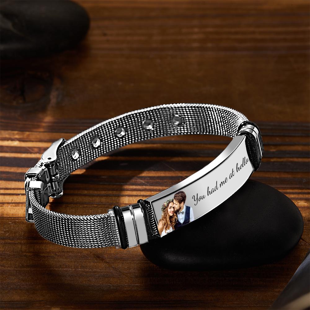Custom Photo Bracelets Engraved Stainless Steel Bracelet Gifts for Couple-Blongser