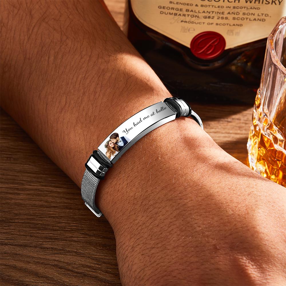 Custom Photo Bracelets Engraved Stainless Steel Bracelet Gifts for Couple-Blongser