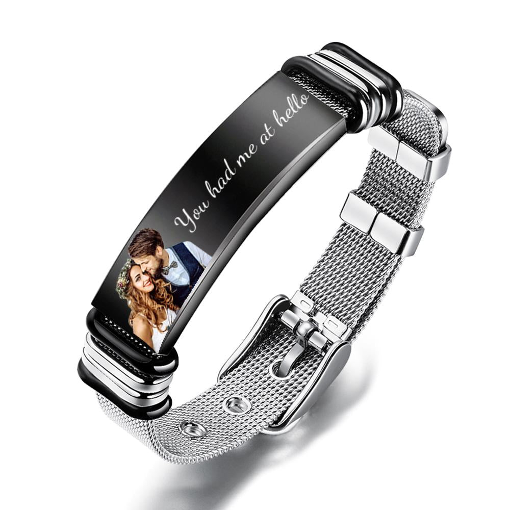 Custom Photo Bracelets Engraved Stainless Steel Bracelet Gifts for Couple-Blongser