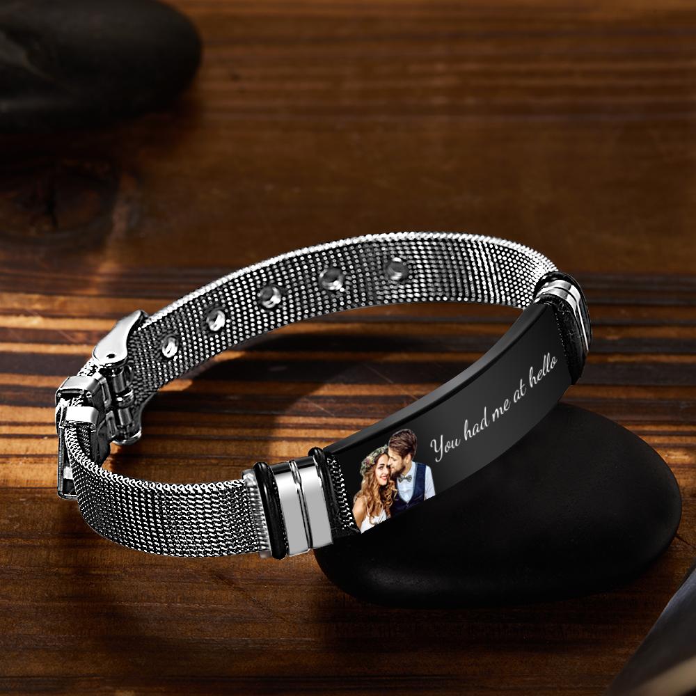Custom Photo Bracelets Engraved Stainless Steel Bracelet Gifts for Couple-Blongser