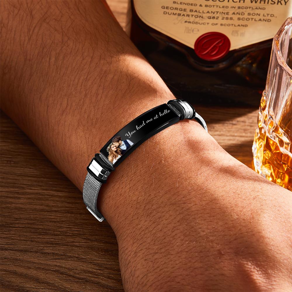 Custom Photo Bracelets Engraved Stainless Steel Bracelet Gifts for Couple-Blongser