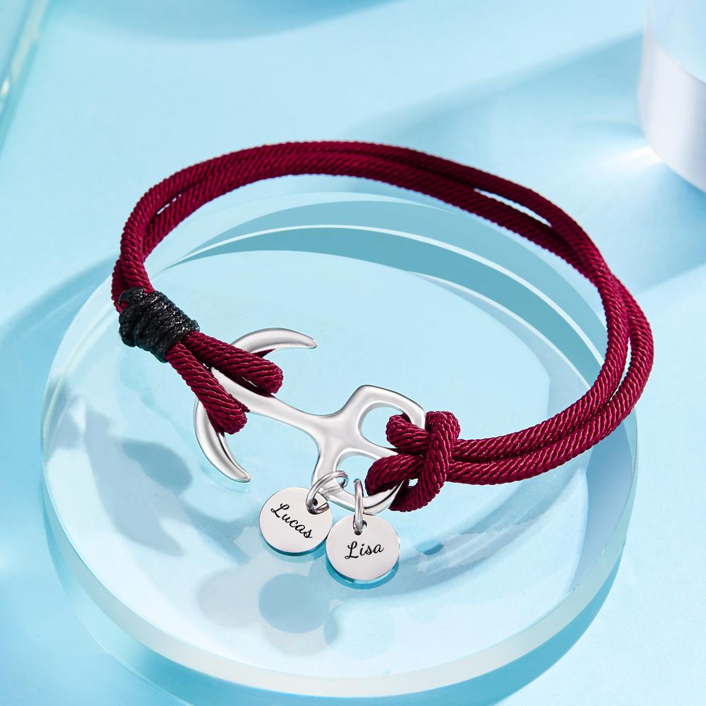 Custom Engraved Bracelet Marine Anchor Cord Bracelet Gift for Men-Blongser