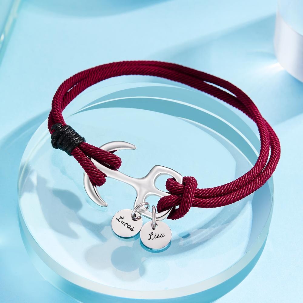Custom Engraved Bracelet Marine Anchor Cord Bracelet Gift for Men-Blongser