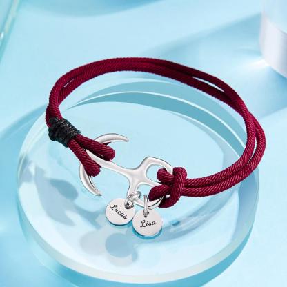 Custom Engraved Bracelet Marine Anchor Cord Bracelet Gift for Men-Blongser