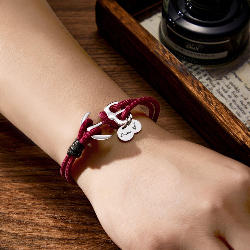 Custom Engraved Bracelet Marine Anchor Cord Bracelet Gift for Men-Blongser