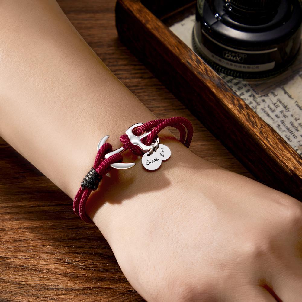 Custom Engraved Bracelet Marine Anchor Cord Bracelet Gift for Men-Blongser