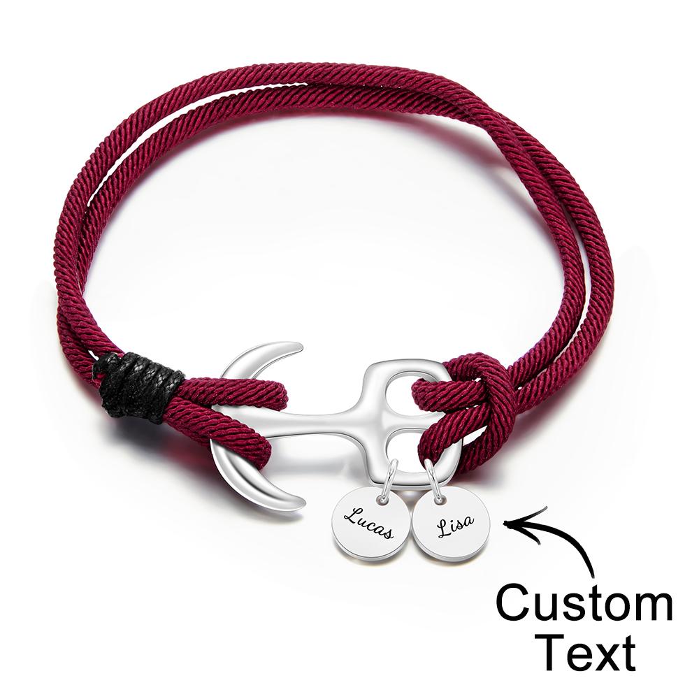 Custom Engraved Bracelet Marine Anchor Cord Bracelet Gift for Men-Blongser
