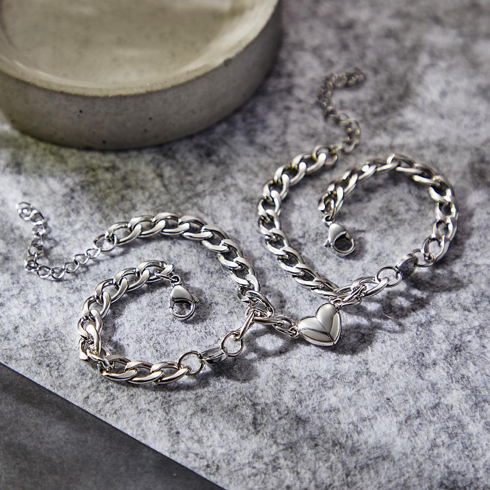 Custom Engraved Bracelet Personalized Letter Couples Cuban Magnetic Bracelet Set-Blongser