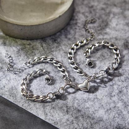 Custom Engraved Bracelet Personalized Letter Couples Cuban Magnetic Bracelet Set-Blongser