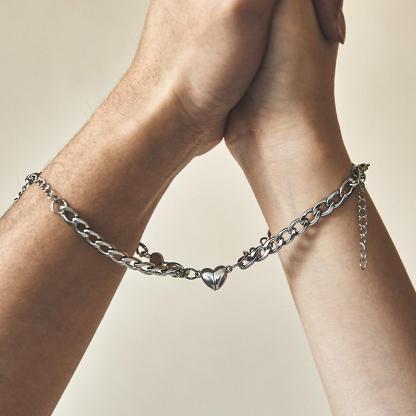 Custom Engraved Bracelet Personalized Letter Couples Cuban Magnetic Bracelet Set-Blongser