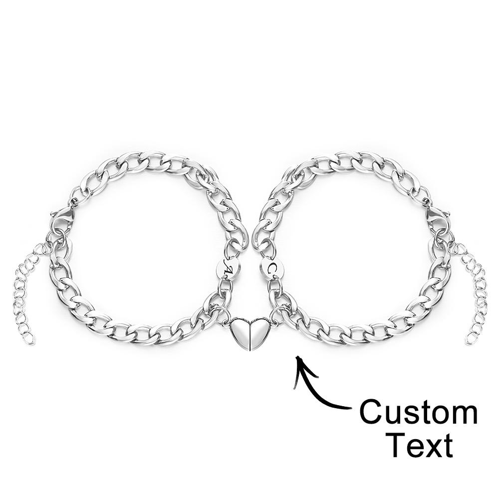 Custom Engraved Bracelet Personalized Letter Couples Cuban Magnetic Bracelet Set-Blongser