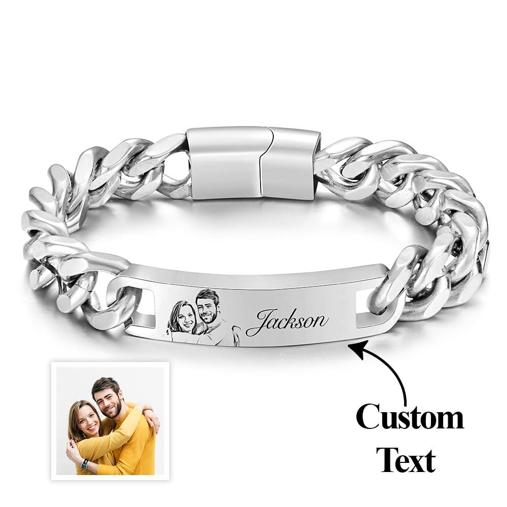 Custom Engraved Men's Bracelet Stainless Steel Photo Vintage Bracelet Jewelry Father's Day Gifts-Gold-Blongser