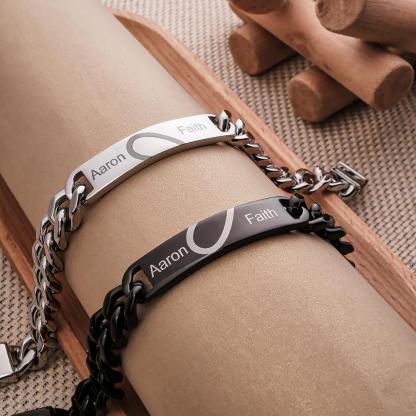 Engraved Couple Bracelet Personalized Unique Love Heart Wide Chain Bracelet Valentine's Day Gifts-Blongser