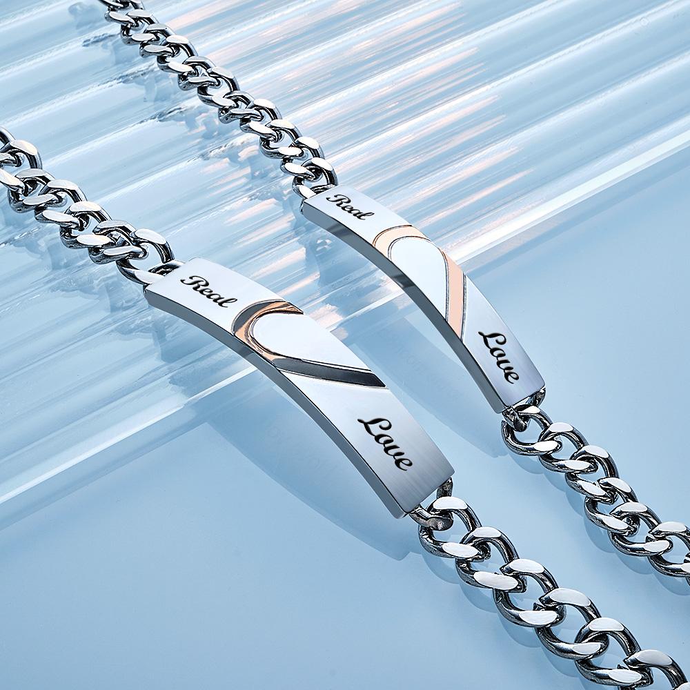 Engraved Couple Bracelet Personalized  Love Heart Wide Chain Bracelet Valentine's Day Gifts-Blongser