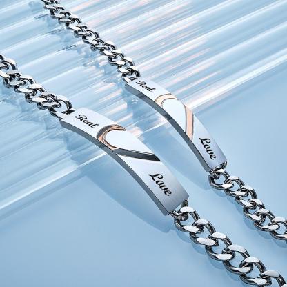 Engraved Couple Bracelet Personalized  Love Heart Wide Chain Bracelet Valentine's Day Gifts-Blongser