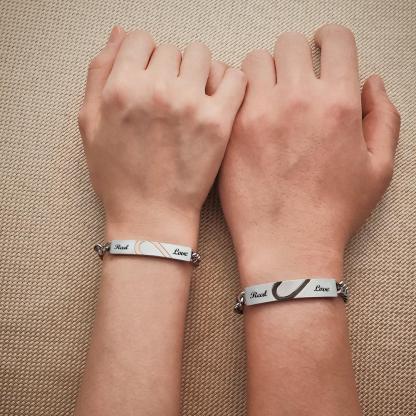 Engraved Couple Bracelet Personalized  Love Heart Wide Chain Bracelet Valentine's Day Gifts-Blongser