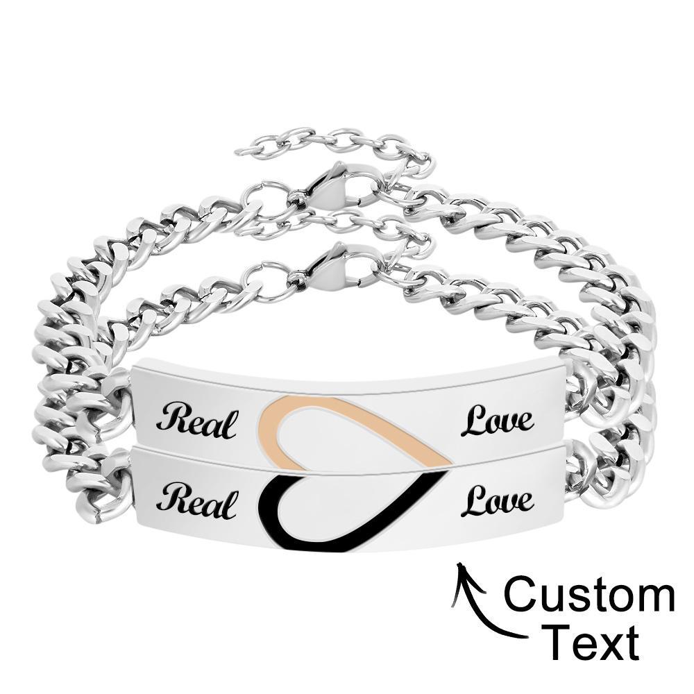 Engraved Couple Bracelet Personalized  Love Heart Wide Chain Bracelet Valentine's Day Gifts-Blongser