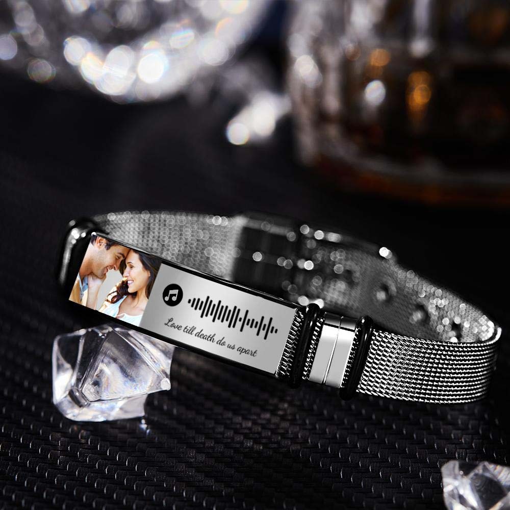 Gift for Him Photo Bracelet Music Code Bracelet Metal Bracelet Scannble Music Gift-Blongser