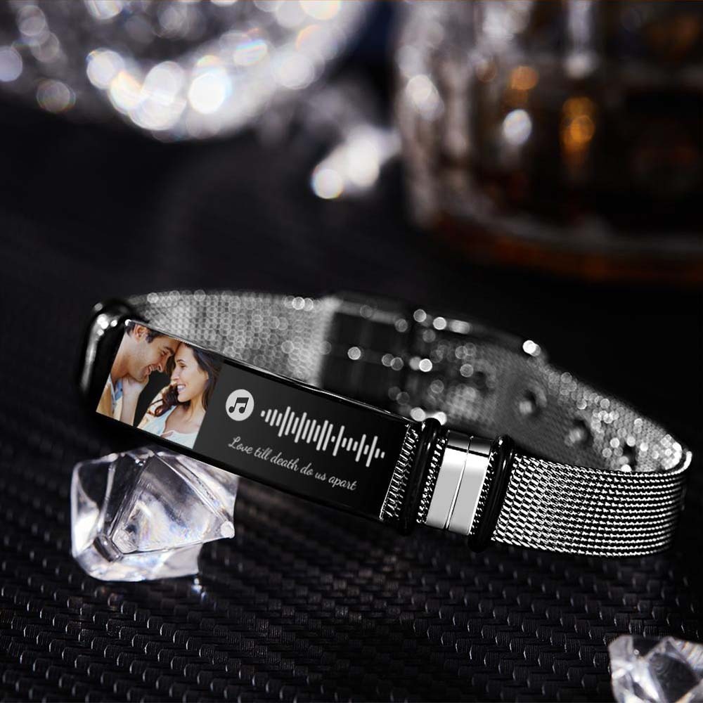 Gift for Him Photo Bracelet Music Code Bracelet Metal Bracelet Scannble Music Gift-Blongser
