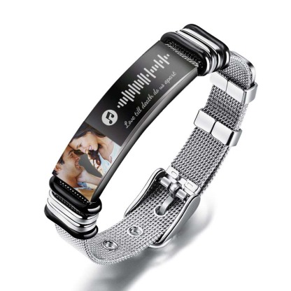 Gift for Him Photo Bracelet Music Code Bracelet Metal Bracelet Scannble Music Gift-Blongser