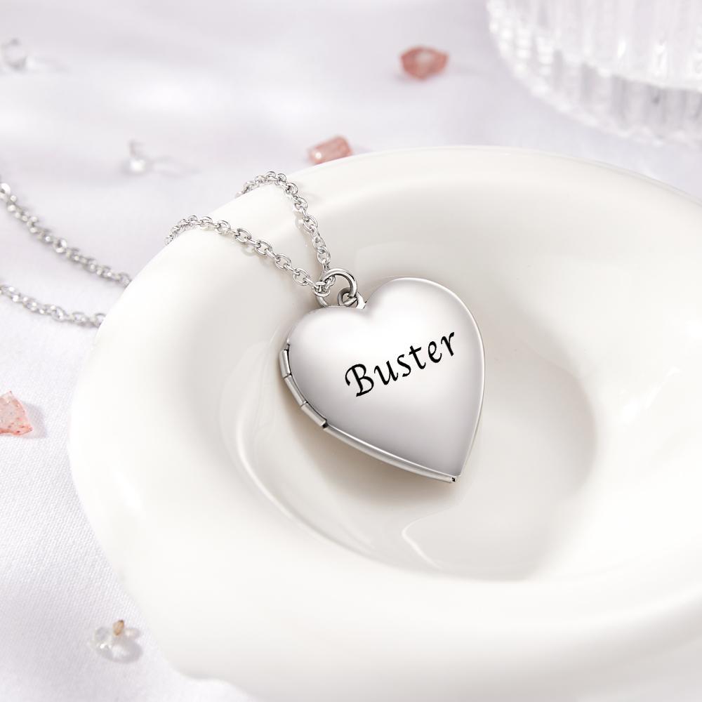 Custom Photo Engraved Necklace Heart-shaped Locket Necklace Creative Gift-Blongser