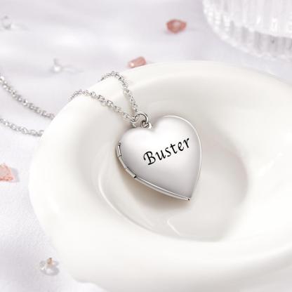 Custom Photo Engraved Necklace Heart-shaped Locket Necklace Creative Gift-Blongser