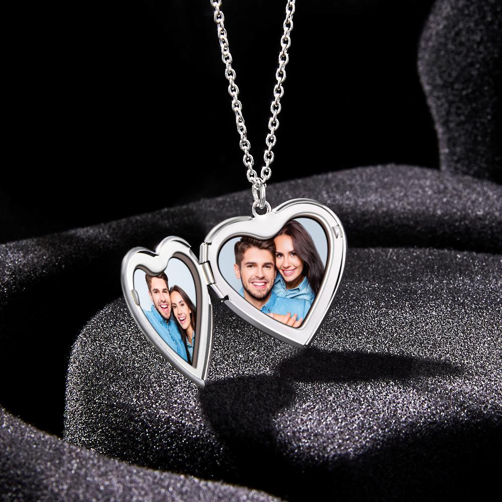 Custom Photo Engraved Necklace Heart-shaped Locket Necklace Creative Gift-Blongser