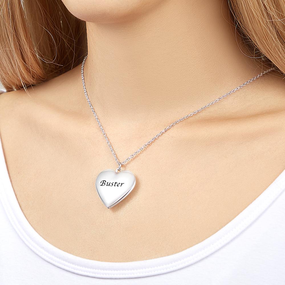 Custom Photo Engraved Necklace Heart-shaped Locket Necklace Creative Gift-Blongser