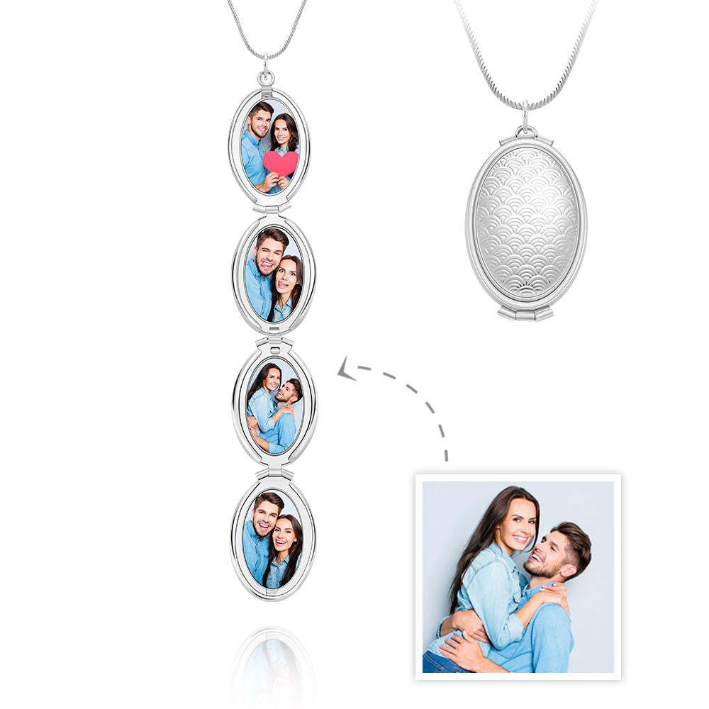Custom Photo Necklace Container Oval Locket Pendant Necklace Gift for Women-Blongser