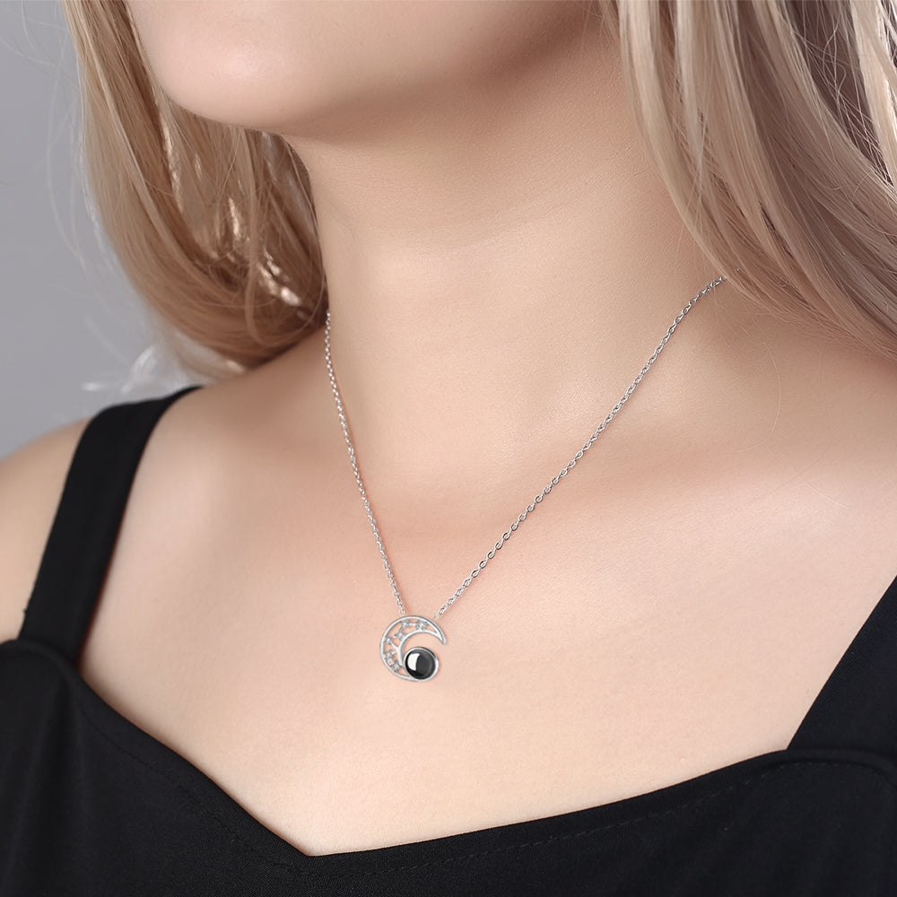 Custom Moon Photo Projection Necklace 925 Sterling Silver-Blongser