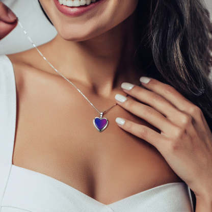Custom Photo Heart Mood Locket Necklace Temperature Sensing Color Changing Pendant Necklace-Blongser