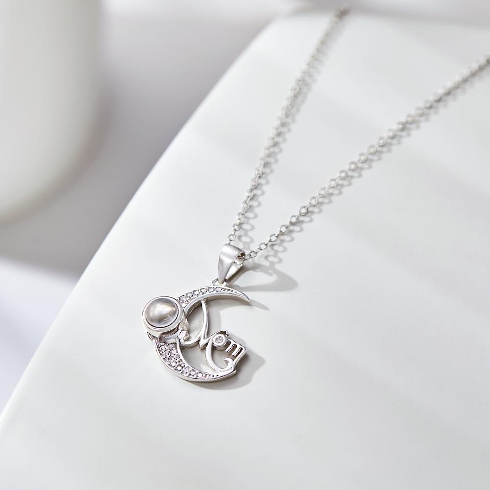 Custom Photo Projection Necklace Moon Pendant Necklace Gift for Mom-Blongser