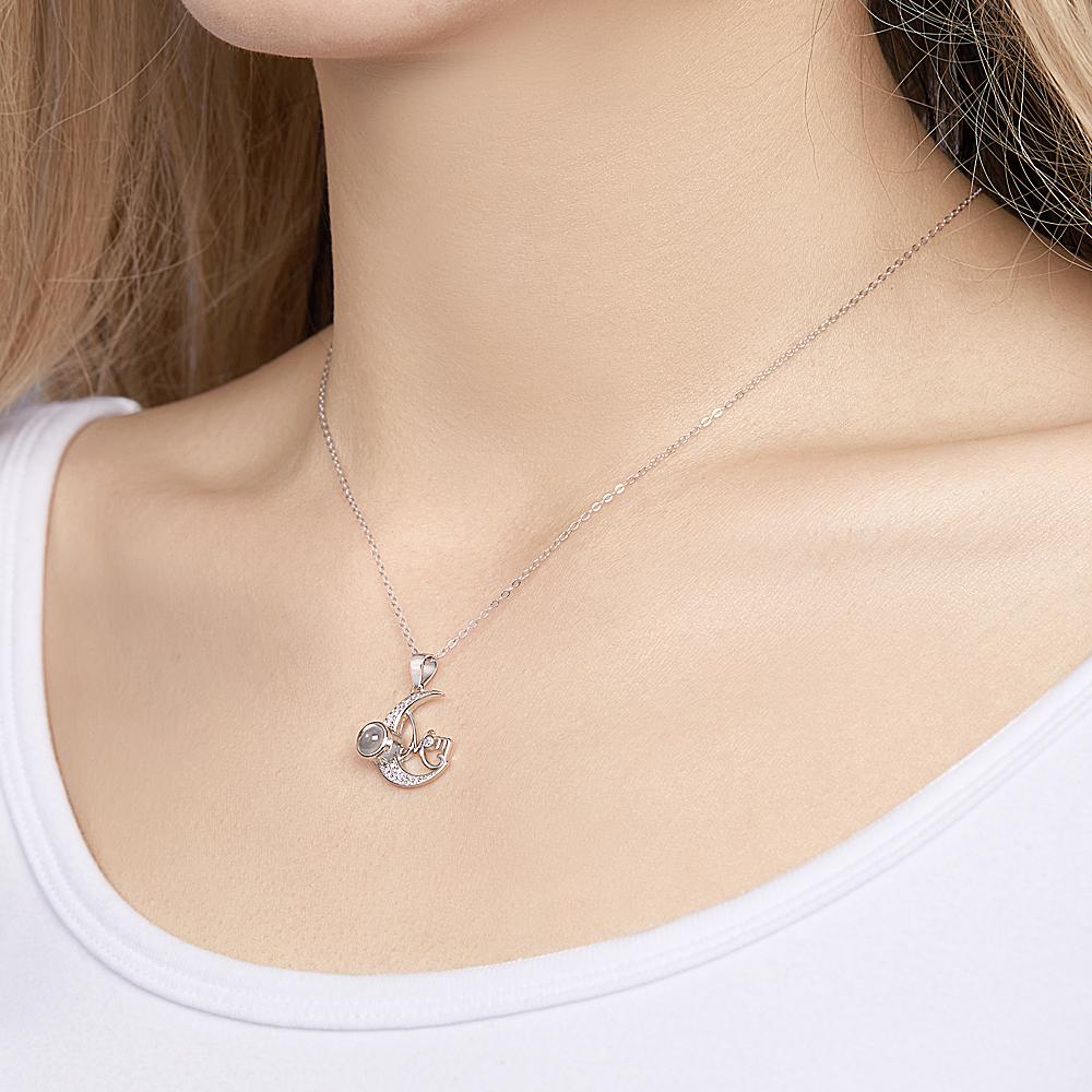 Custom Photo Projection Necklace Moon Pendant Necklace Gift for Mom-Blongser