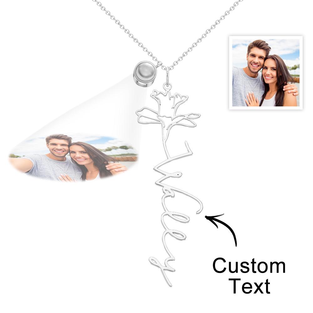 Custom Birth Flower Photo Projection Name Necklace Creative Gift for Women-Blongser