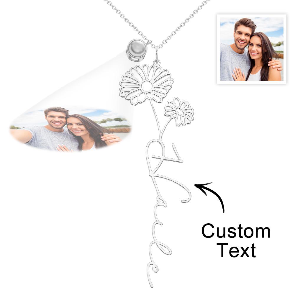 Custom Birth Flower Photo Projection Name Necklace Creative Gift for Women-Blongser