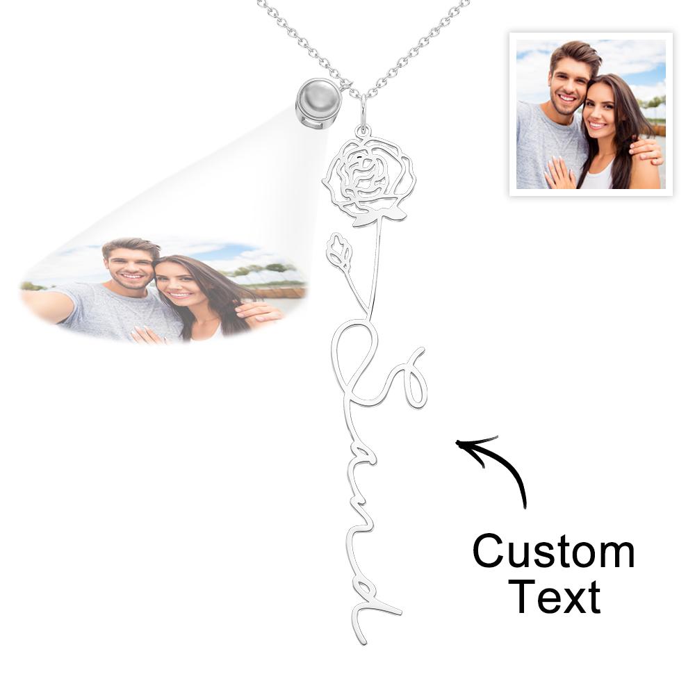 Custom Birth Flower Photo Projection Name Necklace Creative Gift for Women-Blongser