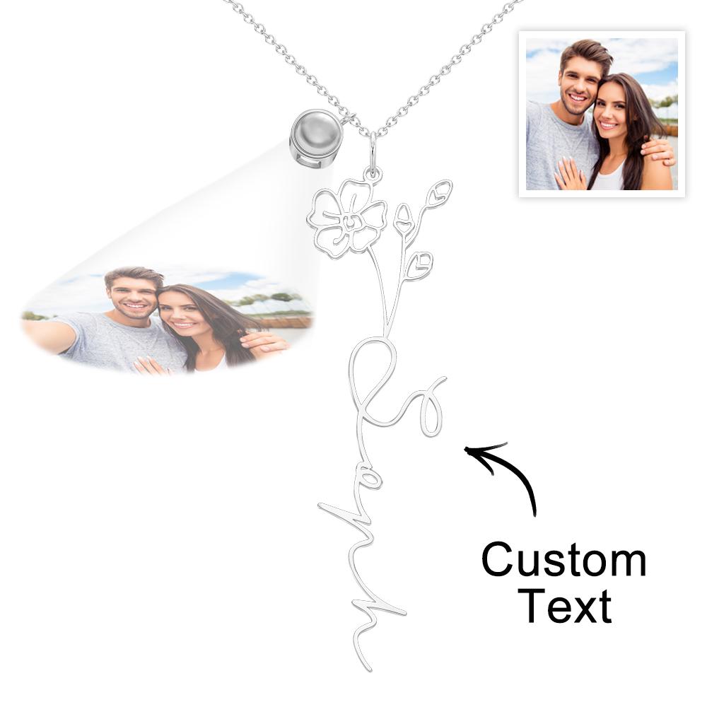 Custom Birth Flower Photo Projection Name Necklace Creative Gift for Women-Blongser