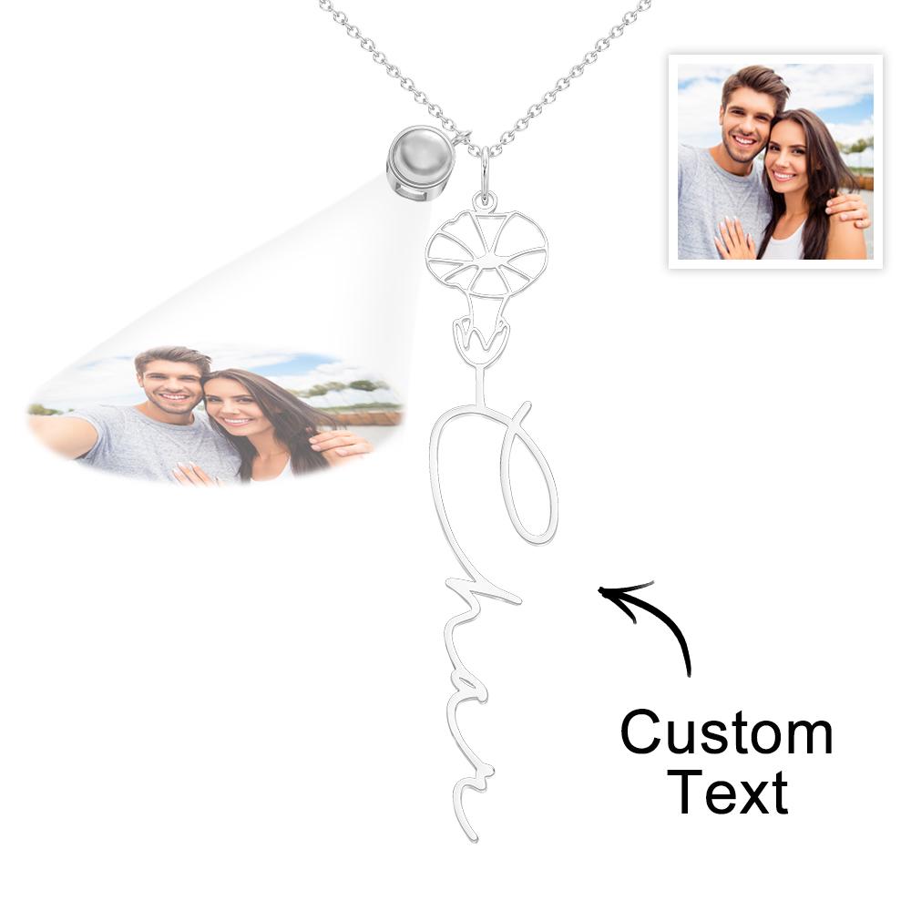 Custom Birth Flower Photo Projection Name Necklace Creative Gift for Women-Blongser