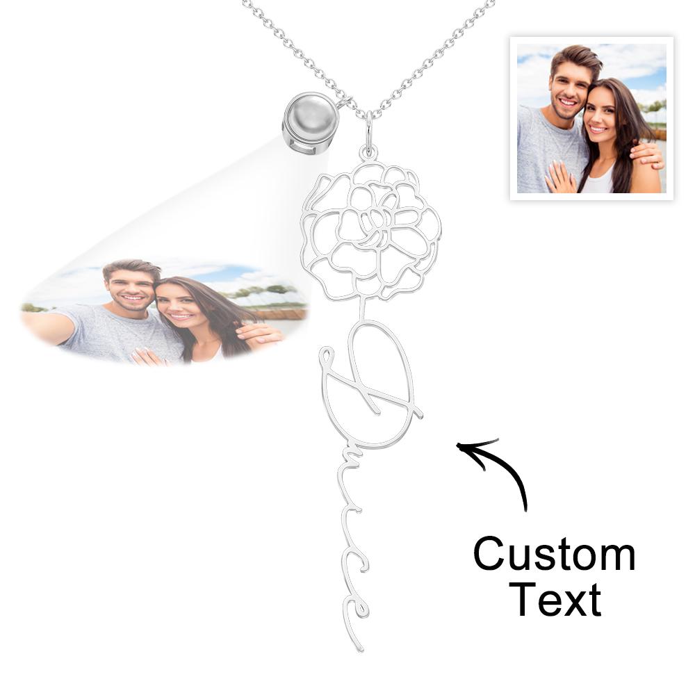 Custom Birth Flower Photo Projection Name Necklace Creative Gift for Women-Blongser