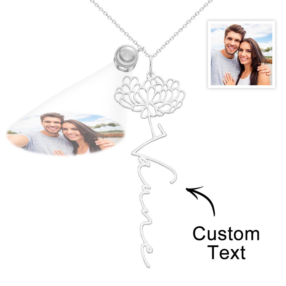 Custom Birth Flower Photo Projection Name Necklace Creative Gift for Women-Blongser