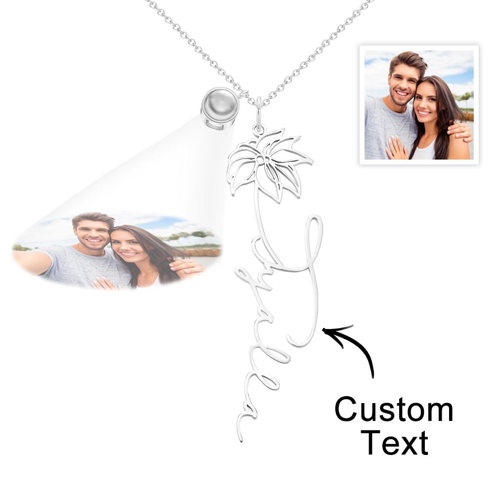 Custom Birth Flower Photo Projection Name Necklace Creative Gift for Women-Blongser