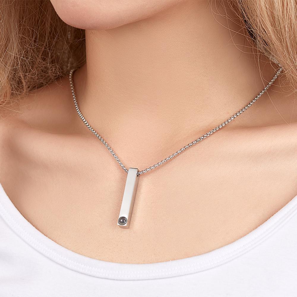 Photo Projection 3D Bar Necklace Vertical Bar Necklace Gifts For Father-Blongser