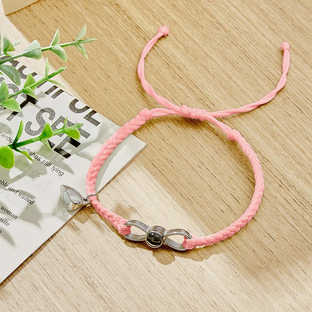 Custom Photo Projection Bracelet Woven Heart Magnetic Bracelet Gift for Couple-Blongser