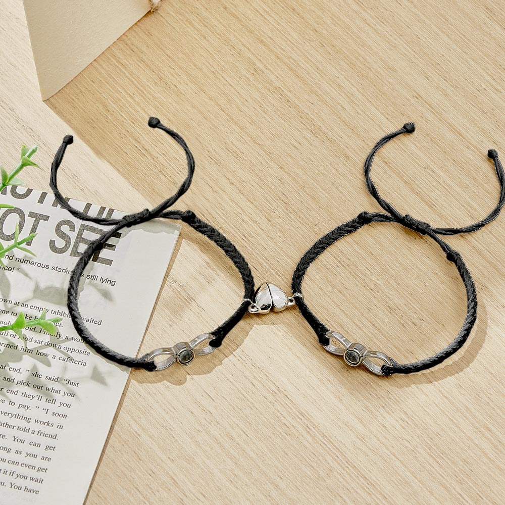 Custom Photo Projection Bracelet Woven Heart Magnetic Bracelet Gift for Couple-Blongser