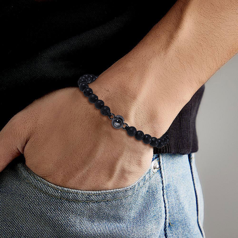 Custom Photo Projection Bracelet I Love You 100 Languages Men's Bracelet Gift for Boyfriend Husband Dad-Blongser