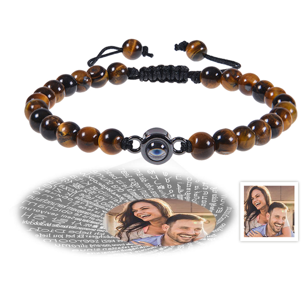 Custom Photo Projection Bracelet I Love You 100 Languages Men's Bracelet Gift for Boyfriend Husband Dad-Blongser