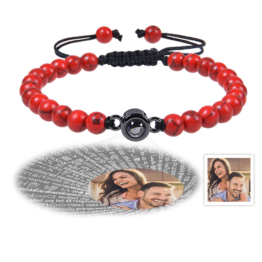 Custom Photo Projection Bracelet I Love You 100 Languages Men's Bracelet Gift for Boyfriend Husband Dad-Blongser