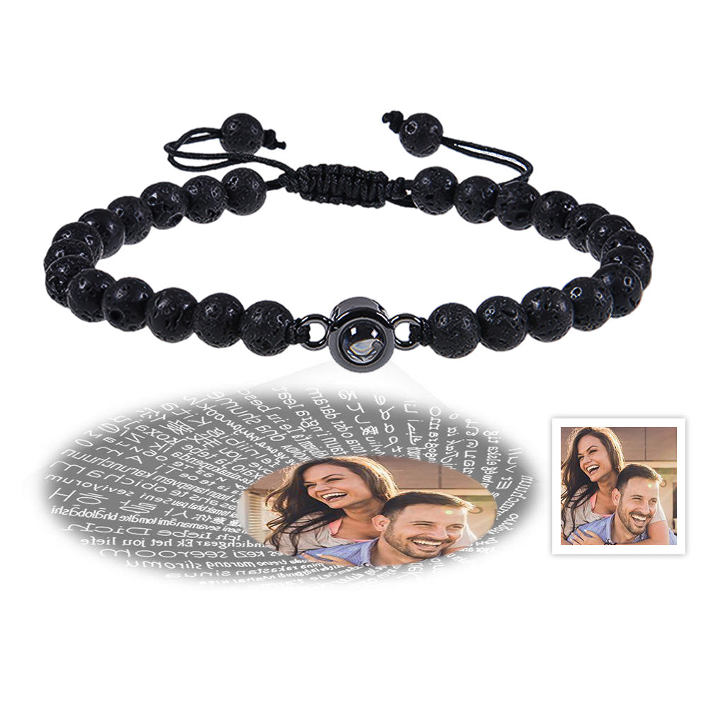 Custom Photo Projection Bracelet I Love You 100 Languages Men's Bracelet Gift for Boyfriend Husband Dad-Blongser
