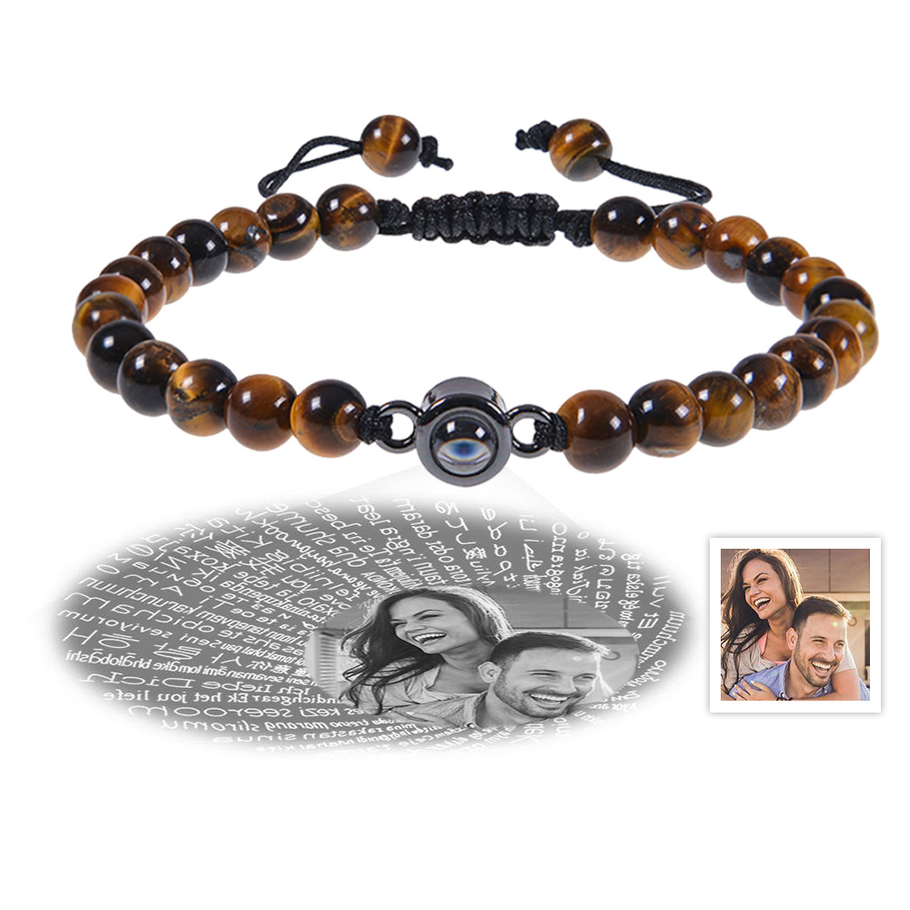 Custom Photo Projection Bracelet I Love You 100 Languages Men's Bracelet Gift for Boyfriend Husband Dad-Blongser